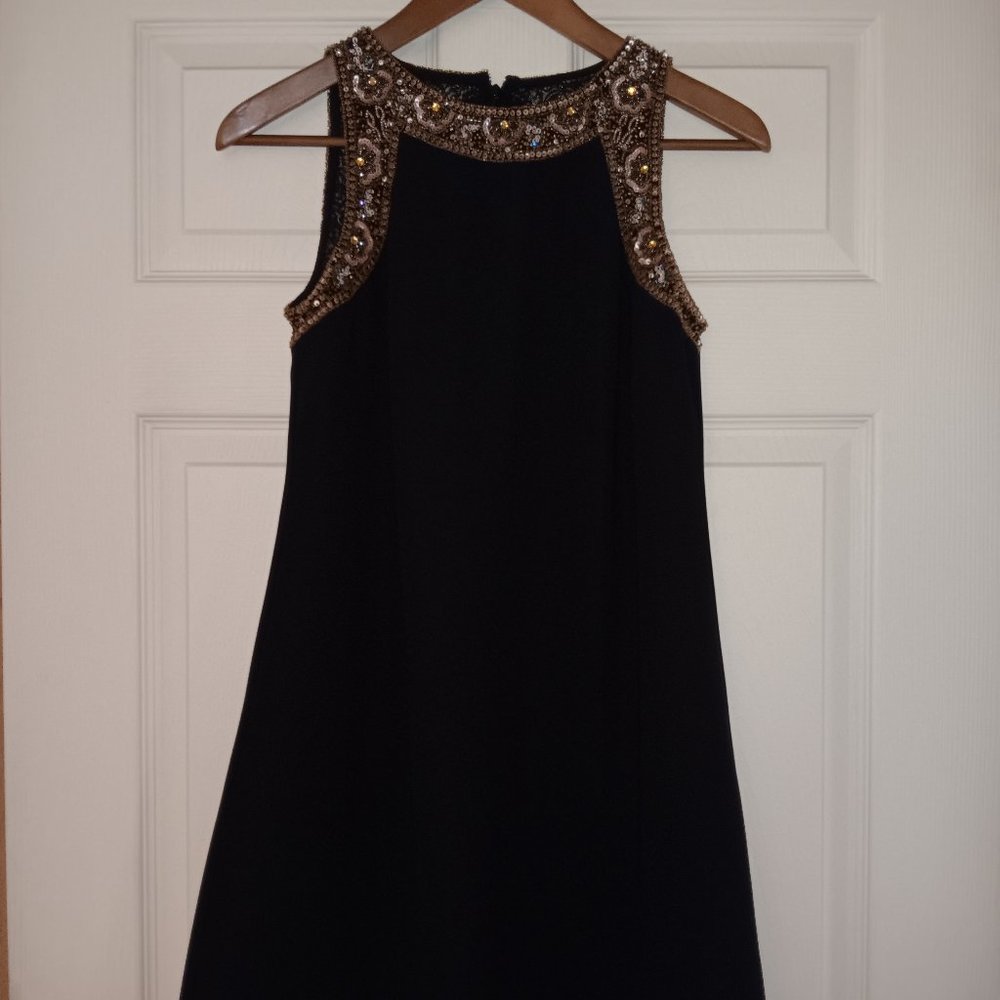 Beaded Neckline Black Sleeveless Prom Dress